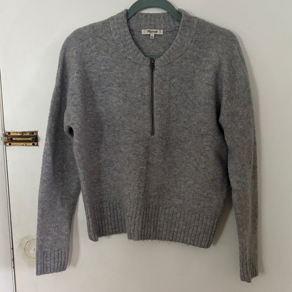 Madewell Heather Gray Half-Zip Crew Neck Sweater